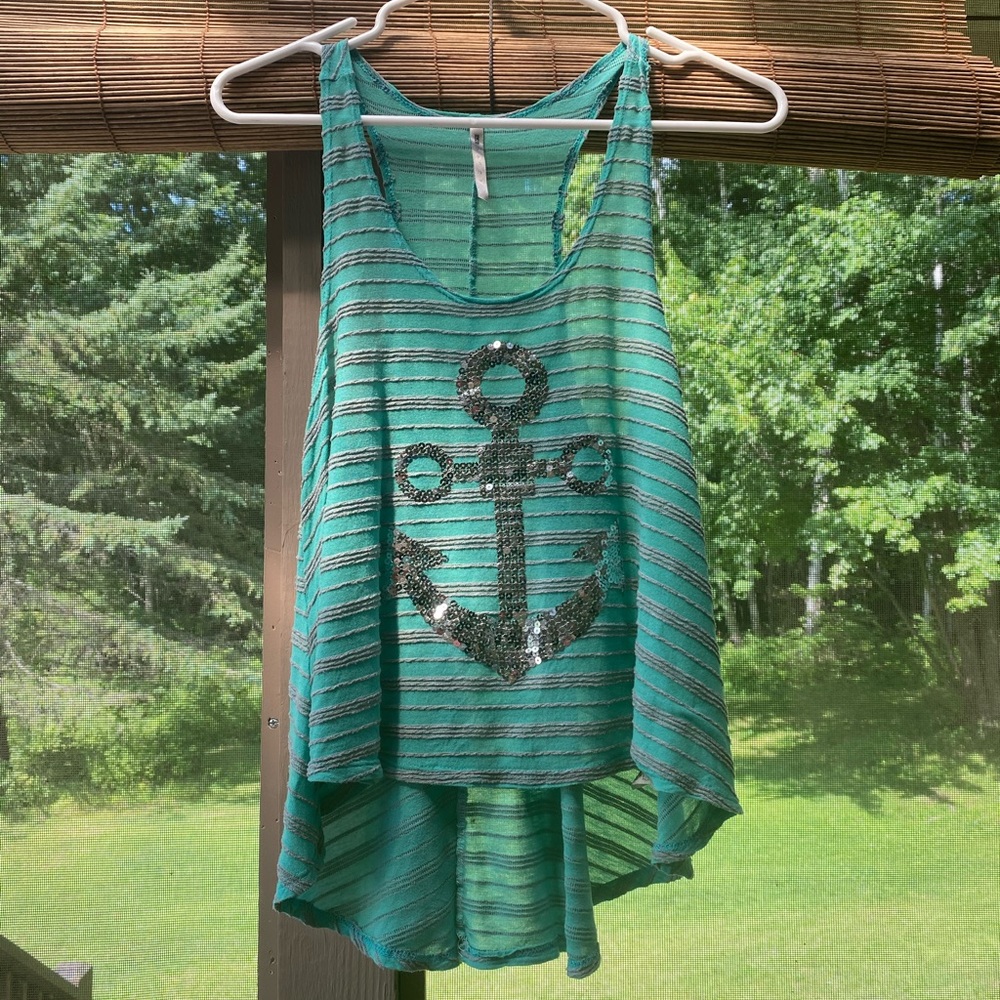 LA Banda High Low Sequin Anchor Tank